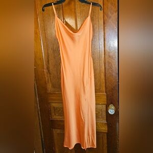 Paper Heart Orange Slip Dress XS‎ Slit Draped Front
